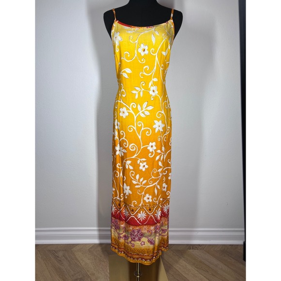 California Concepts Dresses & Skirts - California Concepts Yellow Floral Maxi Dress Spaghetti Strap‎ Tie Waist Size 5